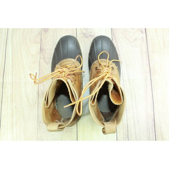 LL Bean Brown Leather Round Toe Insulated Ankle Lace Up Duck Boots Size 8 M - Picture 7 of 10